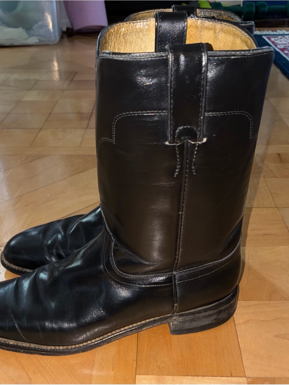Tony Lama Black Leather Mid-Calf Western Boots